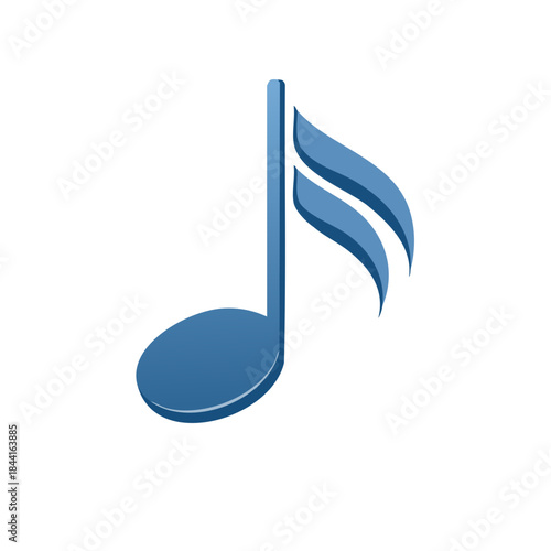 Single eighth note symbol, musical notation icon in blue, rhythm, music concept, artistic creation, and creative expression element for design