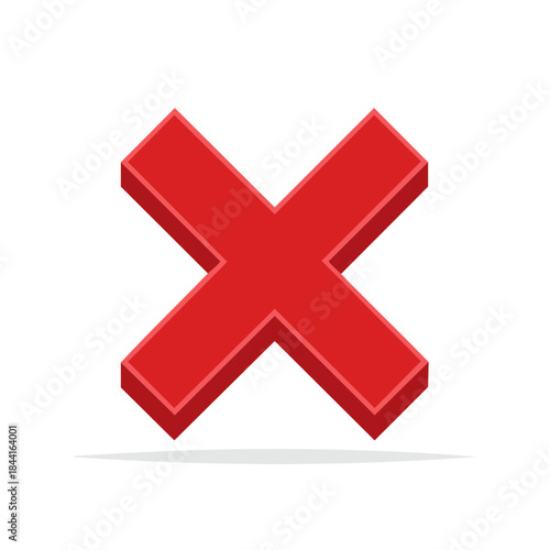 Isometric Red X Mark Showing Rejection or Deletion in a Bold Geometric Form