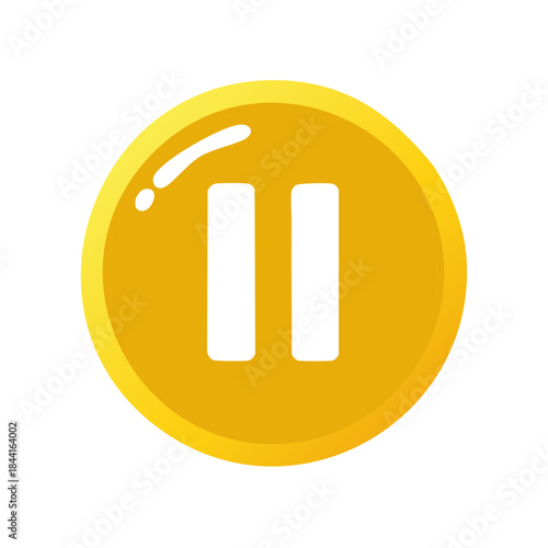 Round yellow button featuring a central white pause symbol for interactive digital media use
