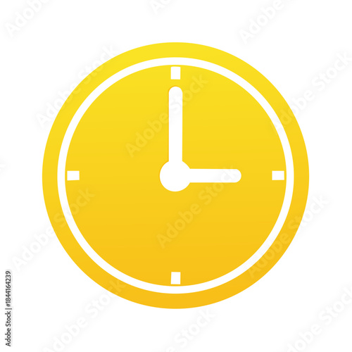 Clock icon showing time in yellow color with hour and minute hands for graphic element