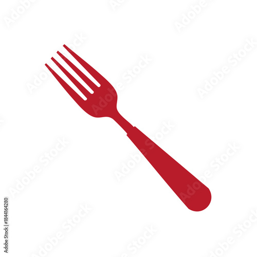 Red fork isolated on white background, kitchen utensil, dining instrument, dinnerware, flatware symbol for design