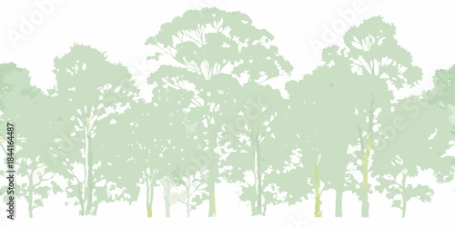 Minimalist green forest illustration with stylized tree silhouettes