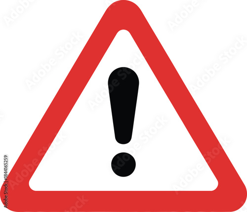 <Red warning triangle vector icon with thick outline symbolizing caution and danger isolated on black background>