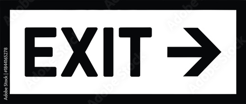 Monochromatic vector exit sign with right arrow indicating a clear way out of a building