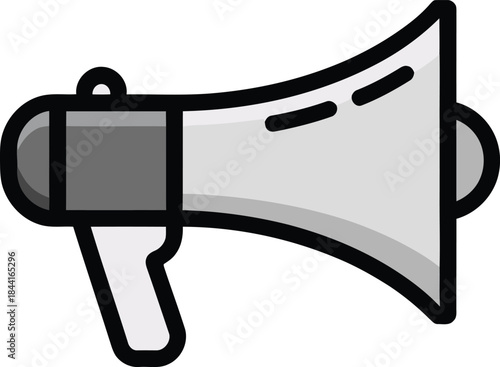 Megaphone vector icon held by a human hand for announcement and communication purposes