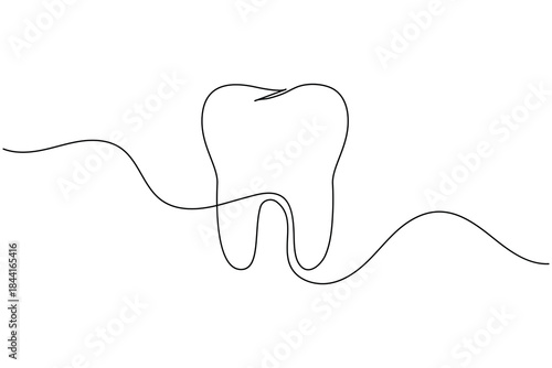 Minimalist single line drawing of a healthy tooth against a clean white background