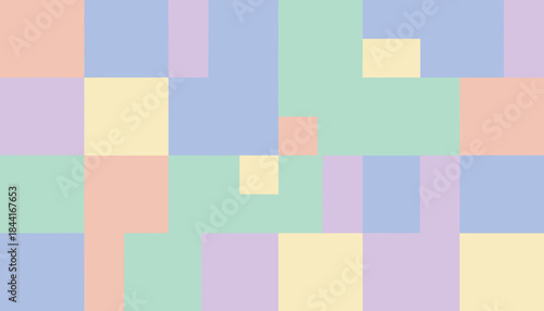 Beautiful pastel colored geometric abstract pattern featuring an array of soft, interlocking rectangles and squares in a modern, mosaic-like composition