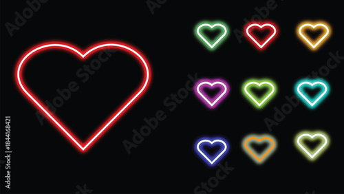 Set of glossy red heart symbols in vector illustration style