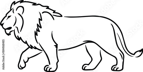 lion vector drawing with raised paw and mane in bold line silhouette