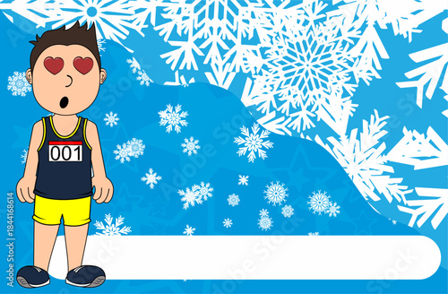 runner kid character cartoon christmas background postal in vector format