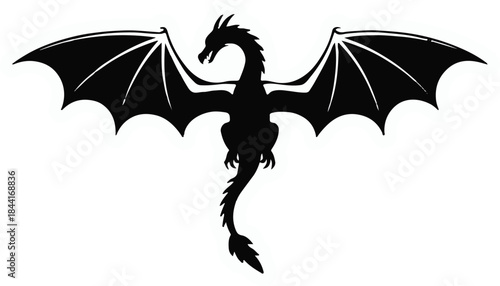dragon vector silhouette mythical fantasy creature with wings spread wide