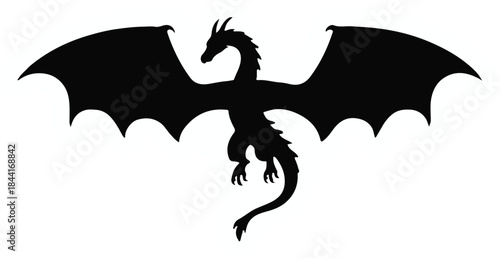 dragon vector art silhouette with wings mythical beast for fantasy use