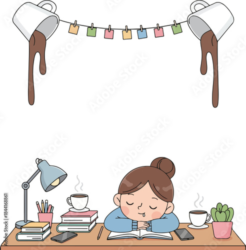 cartoon office with a woman sleeping Frame