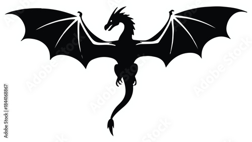 dragon silhouette vector with wings spread mythical creature fantasy art