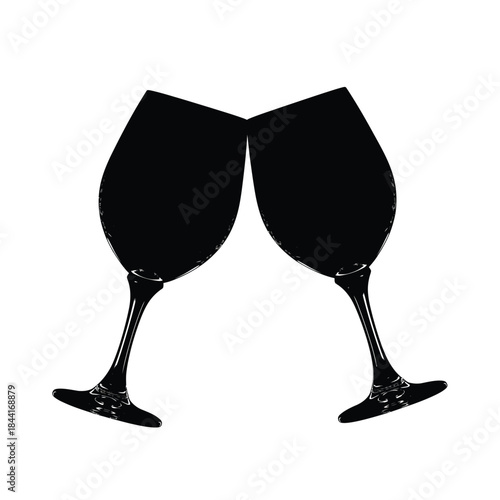 Two wine glasses clinking silhouette