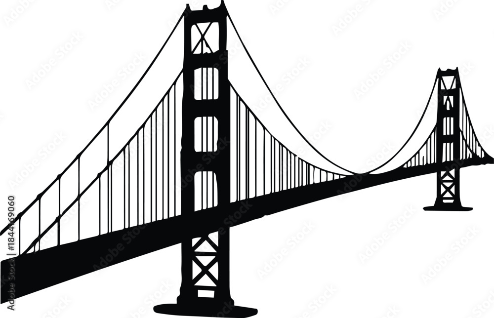 Obraz premium bridge silhouette suspension landmark vector urban skyline clipart