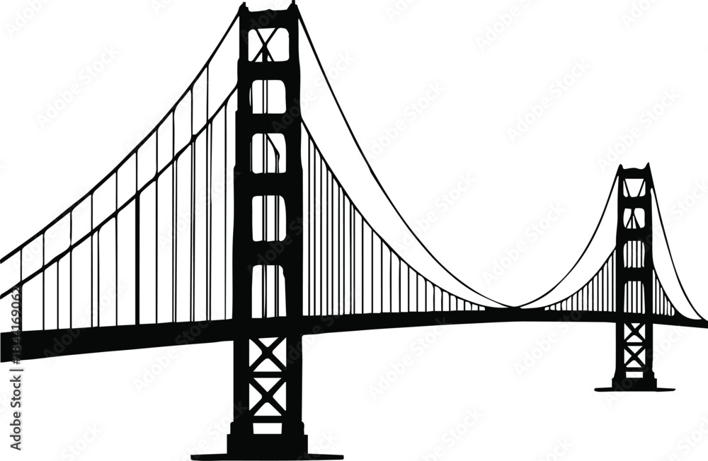 Fototapeta premium bridge silhouette suspension landmark vector cityscape icon art