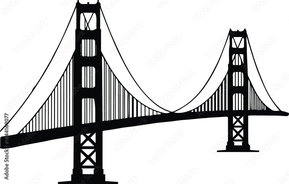 Fototapeta premium bridge silhouette suspension landmark vector skyline architecture