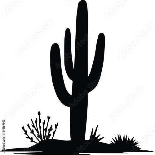 Φωτογραφία cactus desert vector with saguaro silhouette and dry ground illustration