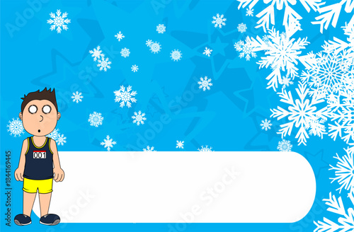 runner kid character cartoon christmas background postal in vector format