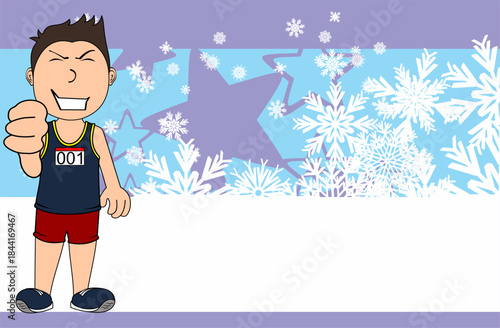 runner kid character cartoon christmas background postal in vector format