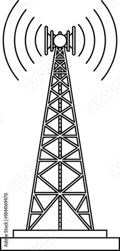 Radio transmission tower illustration, wireless signal antenna icon, telecommunications broadcast concept, network technology vector isolated white background design