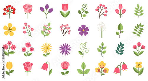 Spring Flower Icons Set Botanical Elements for Garden Design Web Banners Invitations