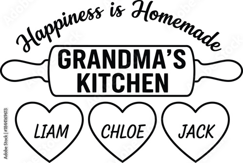 Grandma Kitchen Quote Typography Rolling Pin Illustration