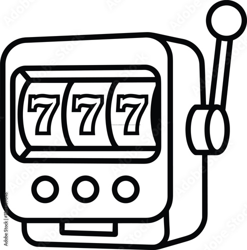 Slot machine illustration, lucky seven casino icon, gambling jackpot concept, retro gaming machine vector isolated white background design