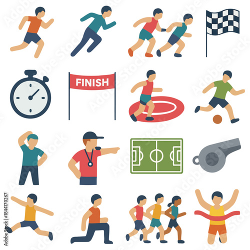 Dynamic Dash and Victory: A vibrant vector illustration of a sprinting figures, embodying the essence of sports, competition, and the thrill of achieving a finish line.