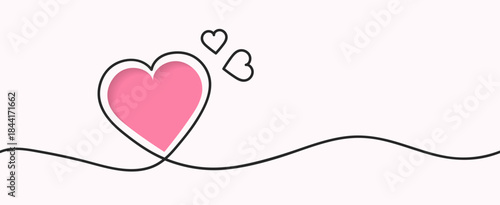 Pink heart with an elegant smooth curved line