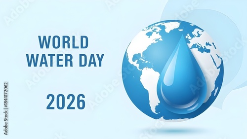 World Water Day 2026 Vector Illustration with Globe and Blue Water Drop
