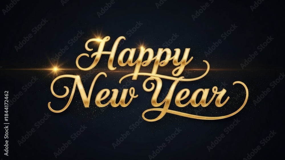 Obraz premium Happy new year golden calligraphic text on a dark festive background