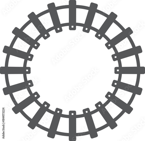 Circular roller coaster track icon, minimalist railway loop symbol, amusement park outline illustration on white background