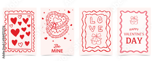 cute valentine card invitation with heart,love,bow,ribbon