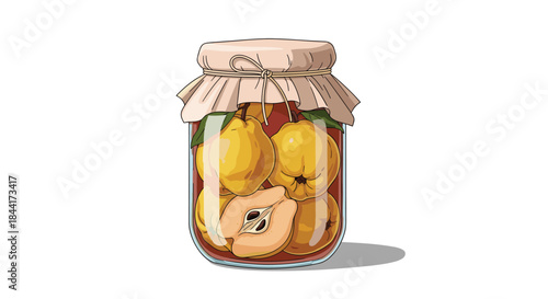 Preserving the sweet flavor of ripe quince fruit in a jar for later enjoyment.