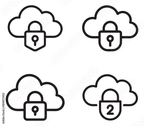 Comprehensive cloud encryption security icon set for digital protection and data privacy isolated on white background