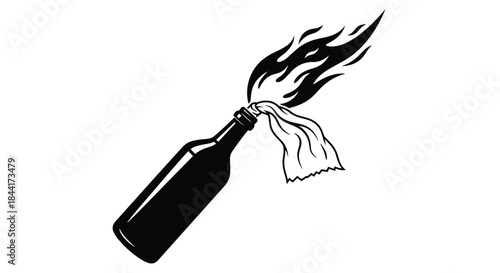 An illustration of a glass bottle filled with liquid and a burning rag sticking out of the top.