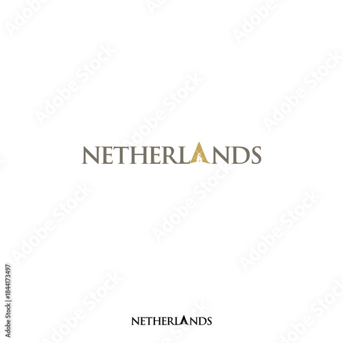 Netherlands Wordmark Logo - Dutch windmill as the icon of Netherland at letter A.