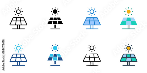 Solar energy icon set multiple style vector collection. Editable Stroke 
