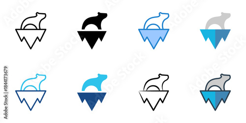 Ice environment icon set multiple style vector collection. Editable Stroke 
