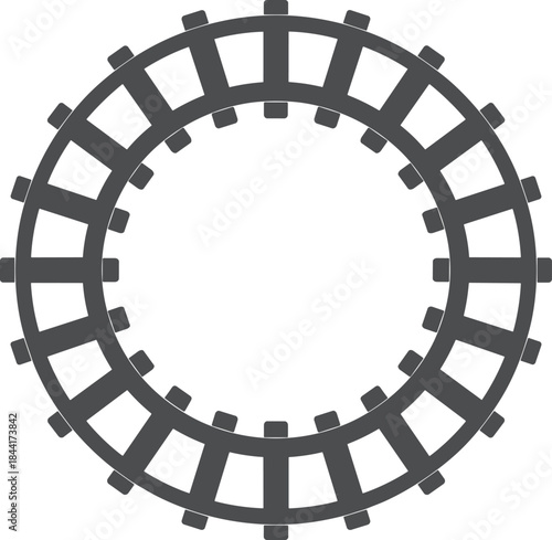 Circular roller coaster track icon, minimalist railway loop symbol, amusement park outline illustration on white background