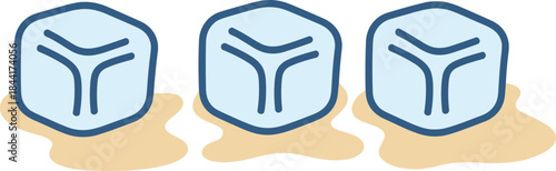 Melting ice cubes illustration, flat minimalist design of frozen water blocks, climate change concept, heat and global warming symbolism