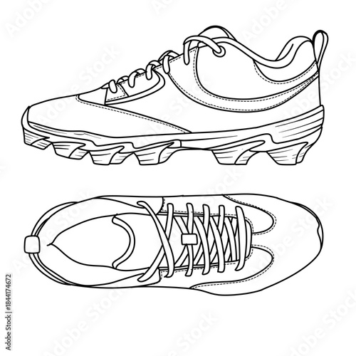 Detailed Line Art vector illustration of Baseball or Softball Cleats