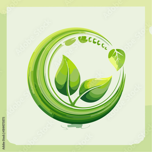 Eco friendly logo. Green leaf illustration. Nature symbol. Sustainable icon. Vector design. Environmental logo. Leafy emblem. Green circle. Eco symbol.
