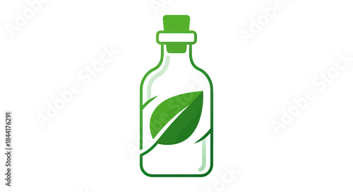 Green Leaf and Bottle Logo Representing Natural Product.