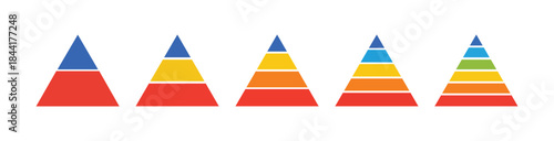 Pyramid infographic set. Colorful triangular pyramid icon vector. Pyramid up arrows infographic, diagram chart, triangle graph presentation. Business graph. Vector business illustration.