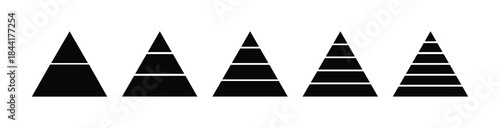 Triangular pyramid infographic vector icon. Pyramid infographic collections. Triangle hierarchy collection on white background. EPS 10. Black triangular pyramid icon..