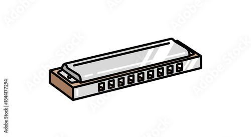 A classic diatonic harmonica with a silver metal cover and wooden comb.