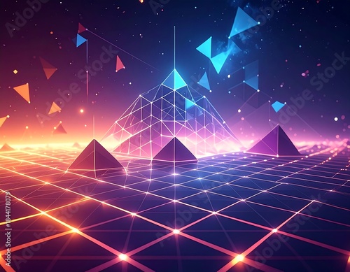 Wallpaper Mural Futuristic landscape featuring interconnected pyramids and celestial geometry Torontodigital.ca